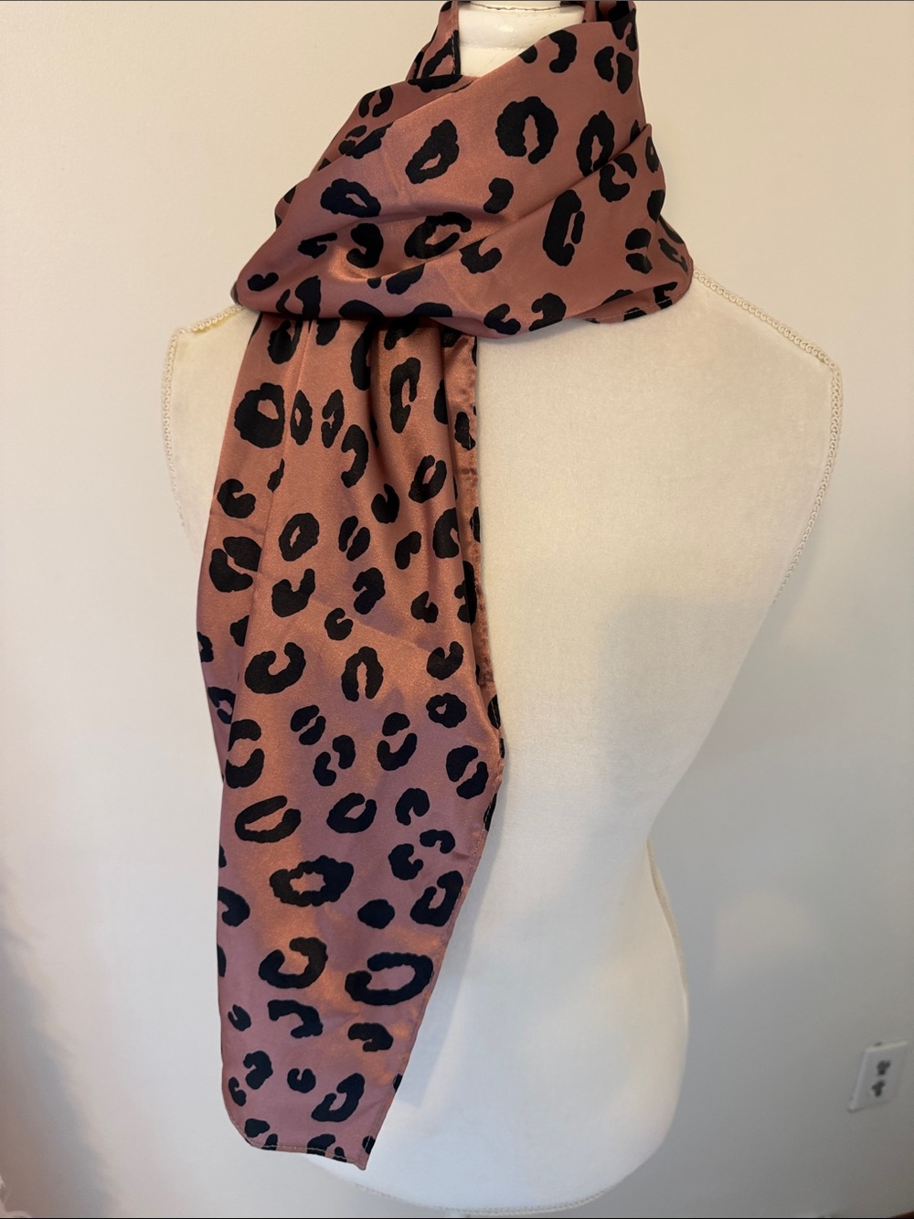Unbranded, Leopard Print Satin Scarf - Mauve Pink